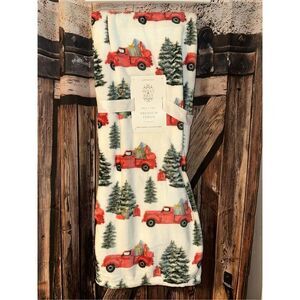 Plush throw red truck Christmas tree Farmhouse 60 x 70 blanket